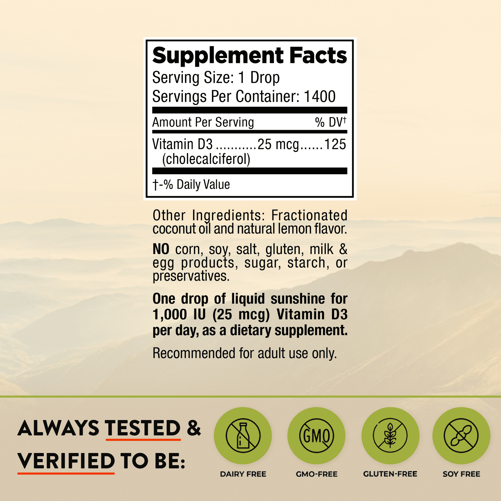Mt. Angel Vitamins - Liquid Vitamin D3 Drops - 1,400 Servings