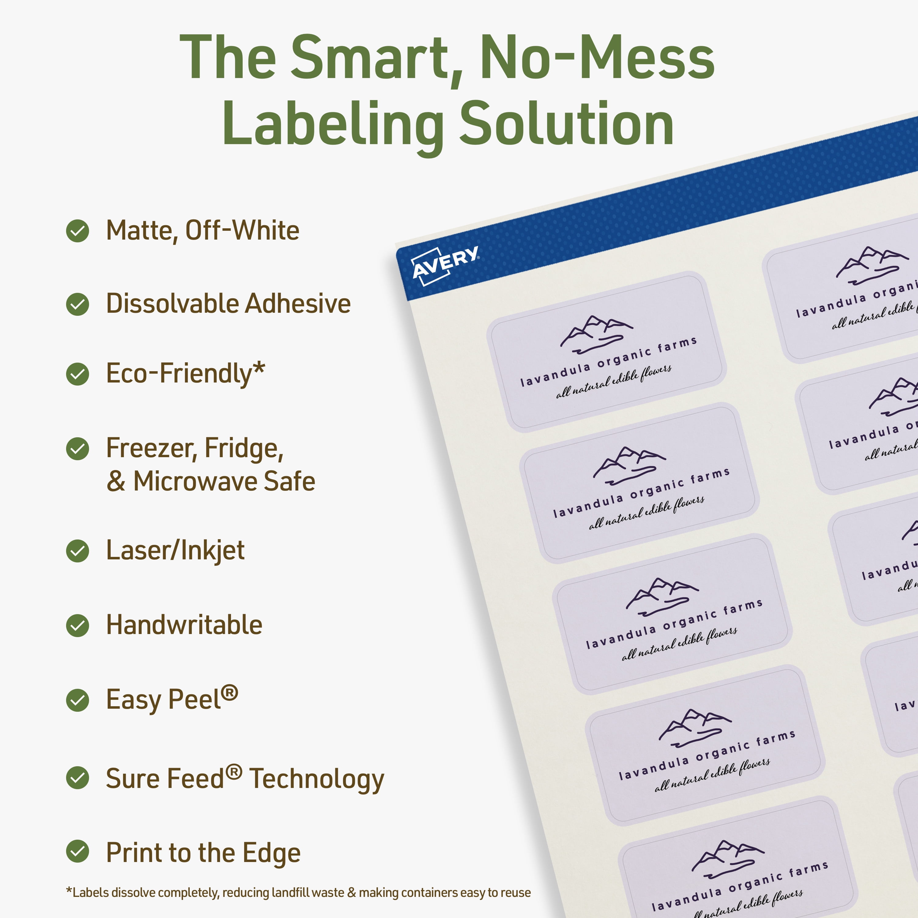 Avery Dissolvable Rectangle Labels, 1" x 2", 600 Labels