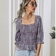 thumbnail image 4 of Blusa de cintura con cinturón TUNC estampado floral mujer Top de peplum vintage Púrpura XL, 4 of 5