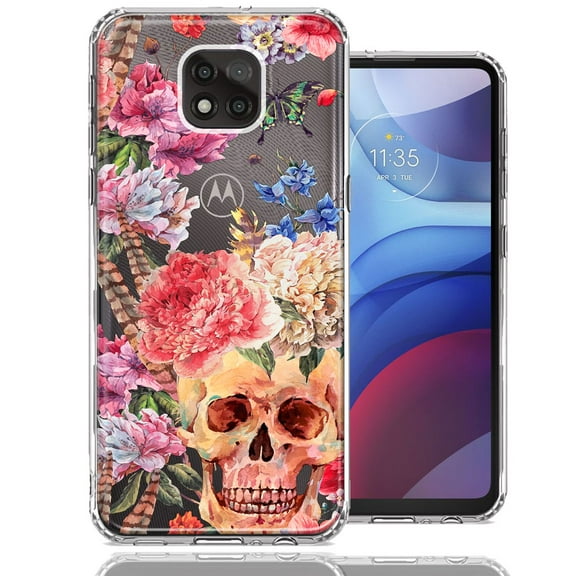 MUNDAZE Case For Motorola Moto G Power 2021 Indie Spring Peace Skull Feathers Floral Butterfly Flowers Phone Cover