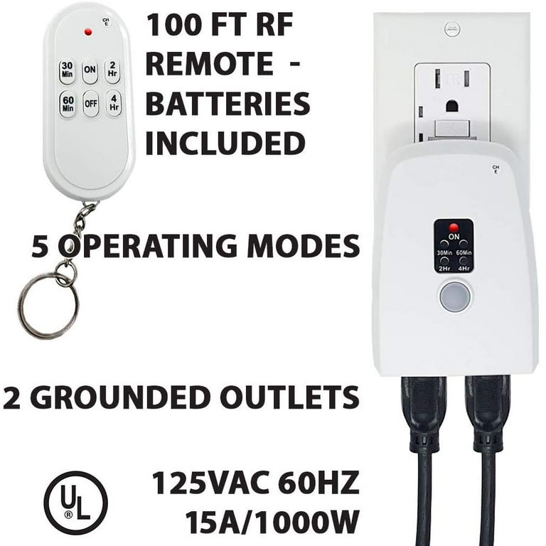 Teklectric Indoor Remote Control Outlet with Countdown Timer, 100 ft Range Wireless Auto Shut Off Safety Outlet for Appliances & Electrical Device