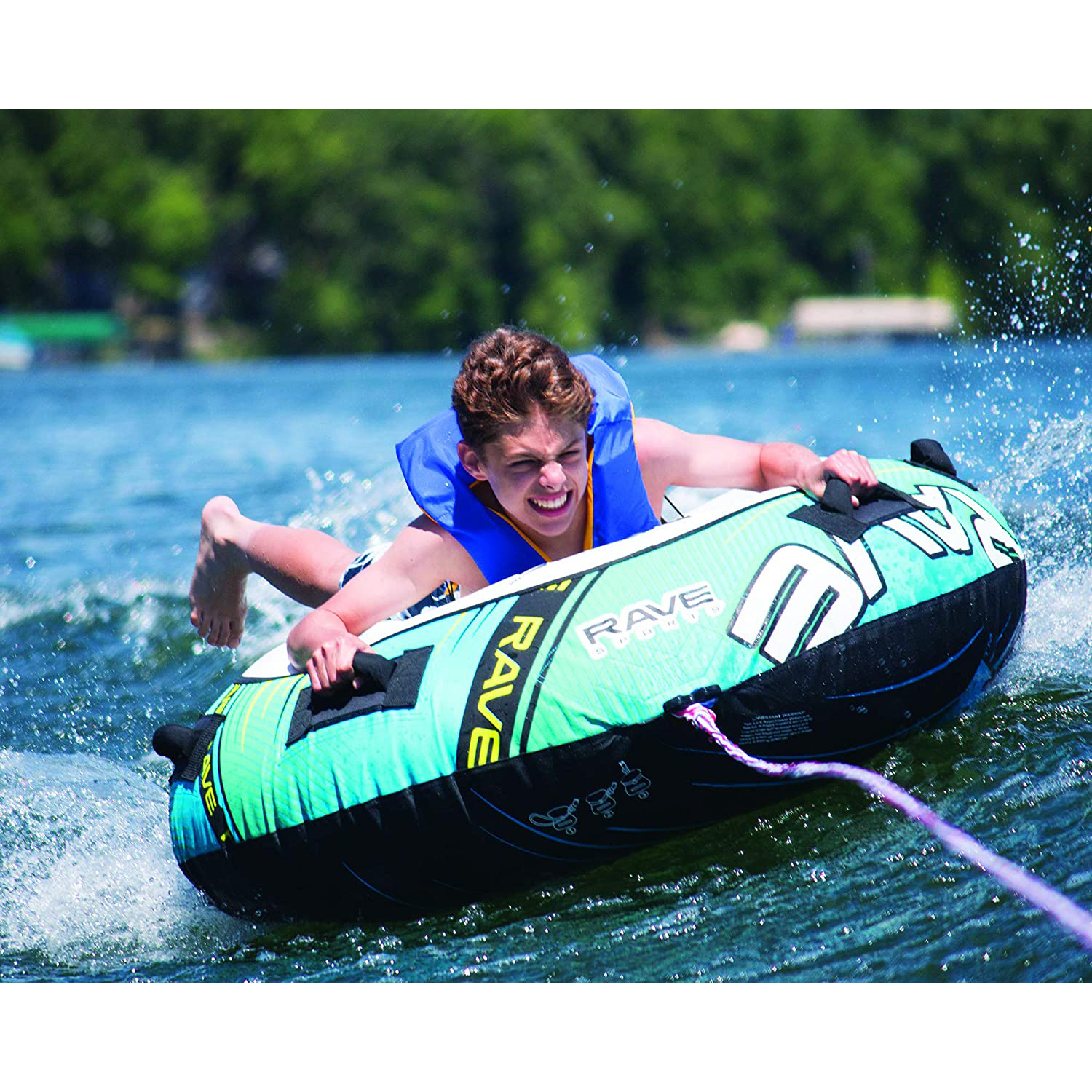 Blade 54 Inch 1 Rider Inflatable Boat Towable Water Ski Tube w/ 4 Handles, Blue - image 4 of 6
