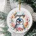 thumbnail image 2 of Customized Penguin Christmas Ornaments - Fun Floral Ornament, Perfect Gifts for Baby Boy, Girl or Daughter - Ornament Name Option, Circle Christmas Ornament, 2 of 5