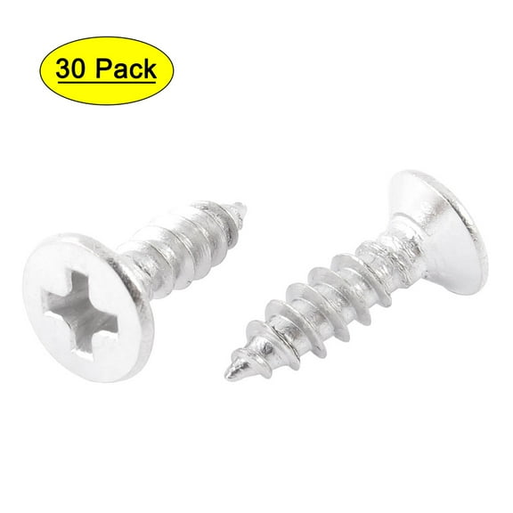 Uxcell 4mmx10mm Self Tapping Flat Head Sheet Metal Screws Silver Tone 30 Pack