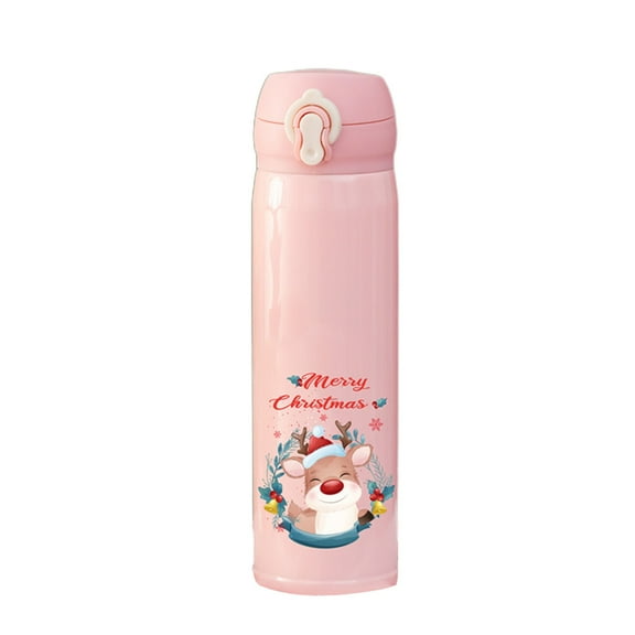 SIYTUAU Festive Insulated Cup With Santa Snowman Design Leak Proof And Portable Pink Stainless Steel 9.06X2.56X2.56 Inches 1 Piece Holiday Drinkware For Office Pink