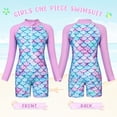 thumbnail image 6 of Marendyee Girls Mermaid Swimsuit Kids Ariel One Piece Swimsuit Long Sleeve UV Sun Protection Mermaid Scales Printed Zipper Front Swimming Wetsuit Athletic Romper 5-6 Years, 6 of 12