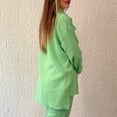 thumbnail image 4 of Women Outfit Set Button Up Top Elastic Waist Bottom Loose Fit Pure Color Loungewear Set Green XL, 4 of 6
