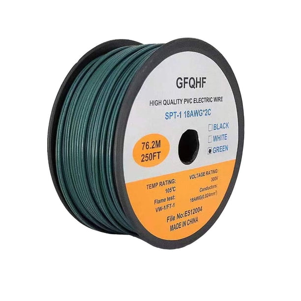 Cable eléctrico GFQHF, 76 m, calibre 18, SPT-1, cable con cremallera verde