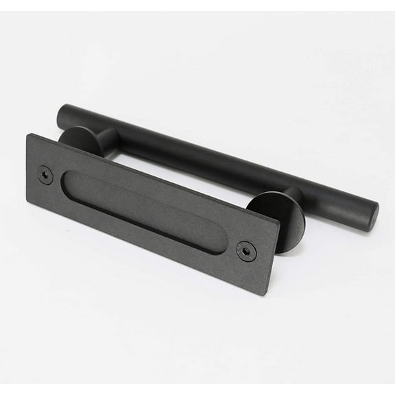 ATT Matte Black Sliding Barn Door Handle Offset Handle Door Pull and Rectangular Flush&Inner
