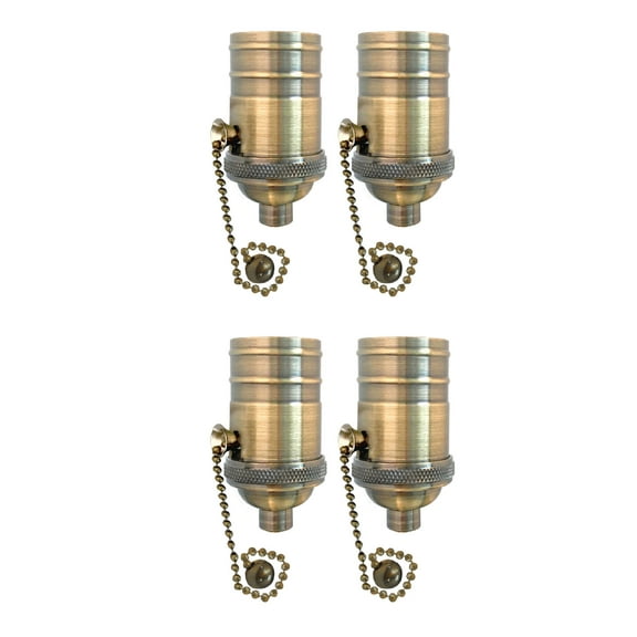 Royal Designs, Inc. Pull Chain Lamp Socket for Incandescent LED Bulbs, Antique Brass, Set of 4