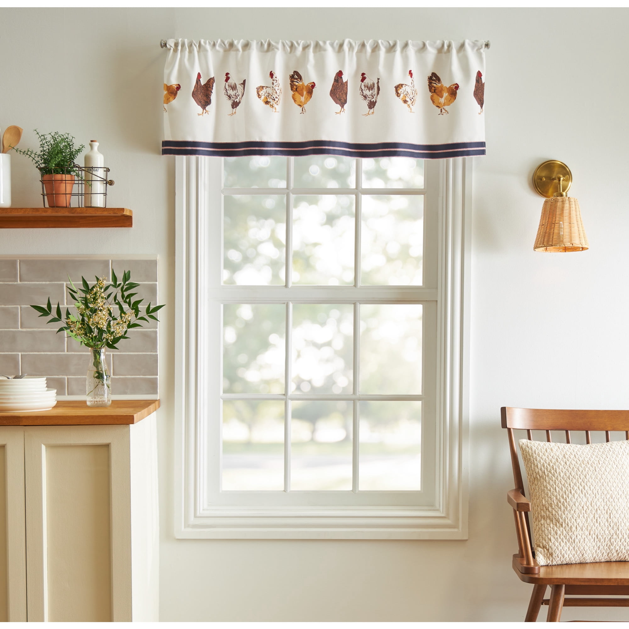 Martha Stewart Chickens 3 Piece Valance & Tier Set, Multicolor, Rod Pocket, Light Filtering, Indoor, Adult, 60" x 14"