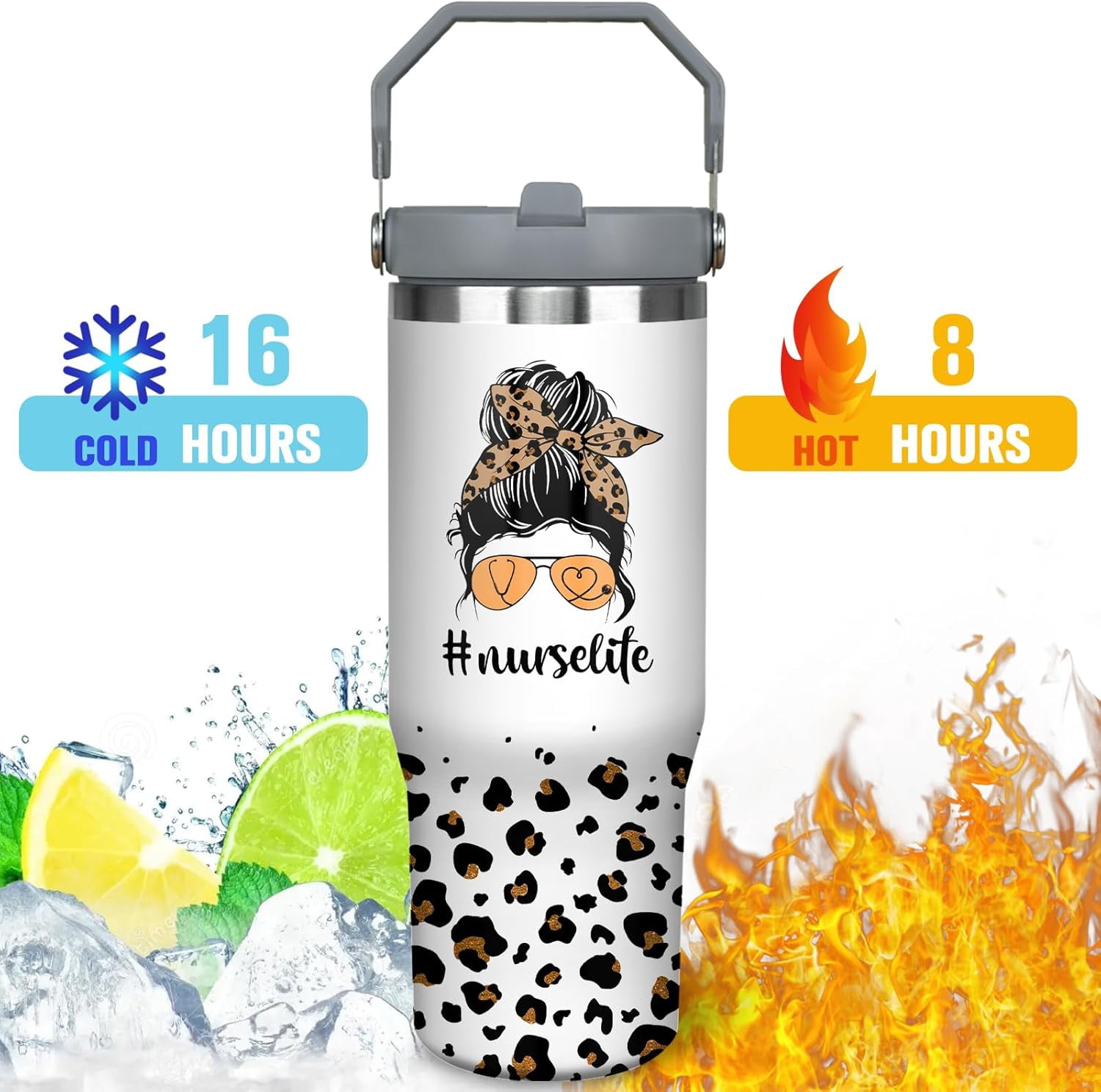 30oz Nurse Tumbler Cup with Handle Nurse Travel Coffee Mug, Nurse Nutrition Facts Tumbler, Best Nursing School Gifts, Nursing Graduation Gifts, RN Gifts for Women Appreciation Gifts