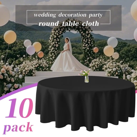 120 Inch Black Round 10pcs Tablecloth, High Quality Polyester Tablecloth, Machine Washable, Wrinkle-Resistant and Wear-Resistant Tablecloth for Wedding Restaurant Banquet Party