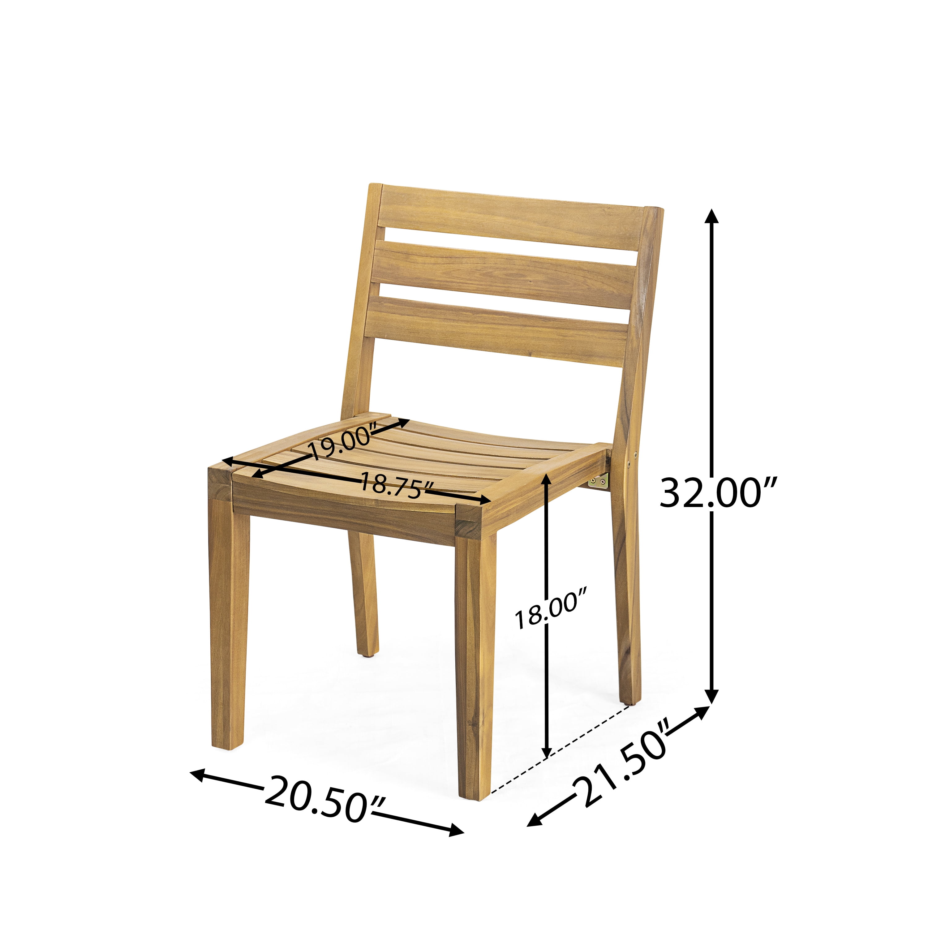 Dining Side Chair Set of 2, Outdoor Acacia Wood Teak Finish Chair for Patio Garden, Teak