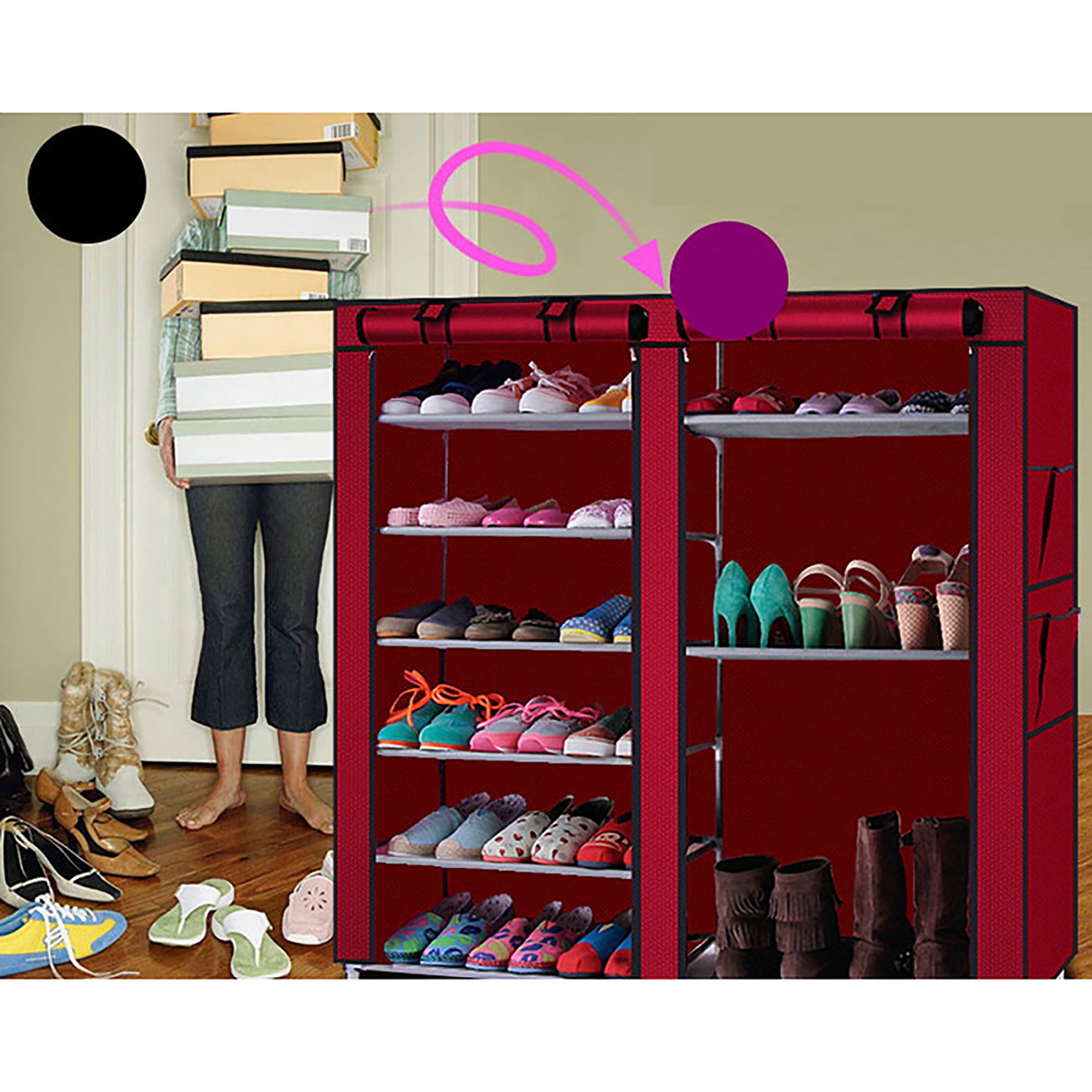 Double Rows 9 Lattices Shoe Rack Organizer, Wall Bench Shoe Cabinet with doors for Home, (42.13" L x 11.02" W x 44.09" H)