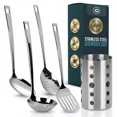 thumbnail image 7 of Stainless Steel Kitchen Utensil Set with Holder, 5-Piece Heat Resistant Kitchen Tools Set, Includes Ladle, Skimmer & Serving Spoon, Nonstick Cookware, 7 of 7
