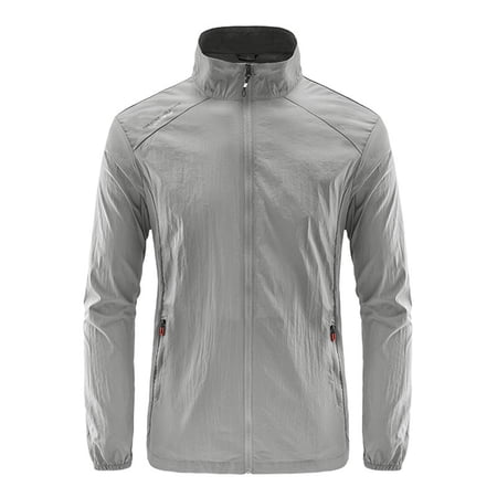 Stamzod Men s Sun Protection Jackets Full-Zip Lightweight Fishing Jacket Workout Running Casual Coat with Pockets Gray XL