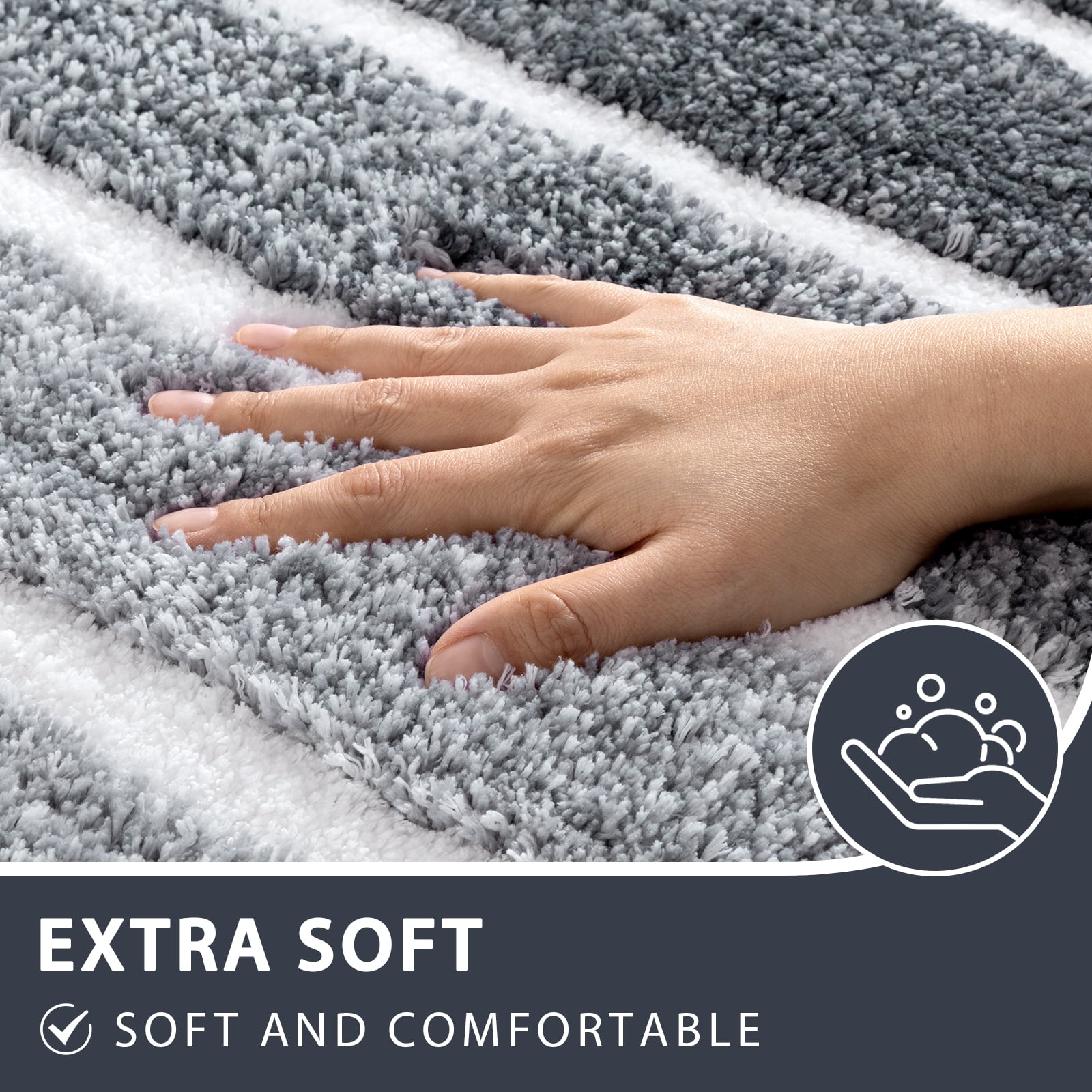 Findosom Bathroom Rugs Set of 3,Absorbent Non-Slip Machine Washable Bath Rugs, Microfiber Quick Dry Bath Mats for Bathroom Floor Tub Shower Bedroom Kitchen,18"x26"+18"x48"+U Shape 20"x24" Gray