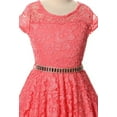 thumbnail image 3 of Little Girl Cap Sleeve Lace Skater Stone Belt Flower Girls Dresses (19JK88S) Coral 2, 3 of 4