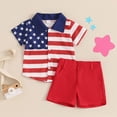 thumbnail image 2 of Toddler Boy Clothing Sets 4th of July Baby Boy Outfit Cute American Flag Print Button Down Shirt & Red Shorts 2-Piece Outfit, 2 of 7