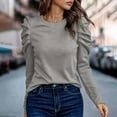 thumbnail image 2 of CHGBMOK Women Puff Long Sleeve T Shirts Crew Neck Casual Blouses Solid Soft Tunic Tops, 2 of 9