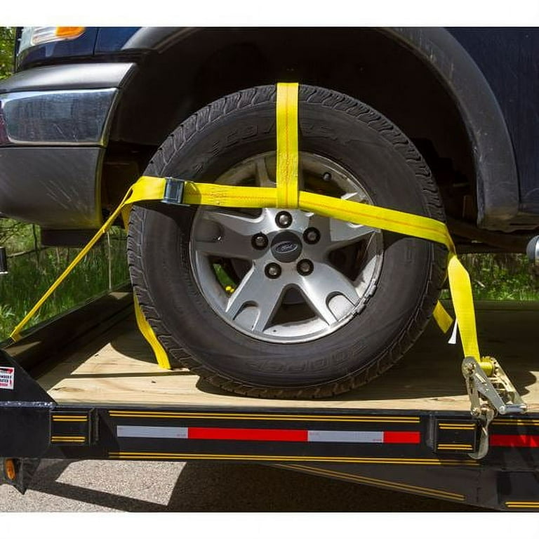 4-Pack Car Tie Down Straps - Lasso Style With Swivel J Hooks For Trailers & Auto Transport