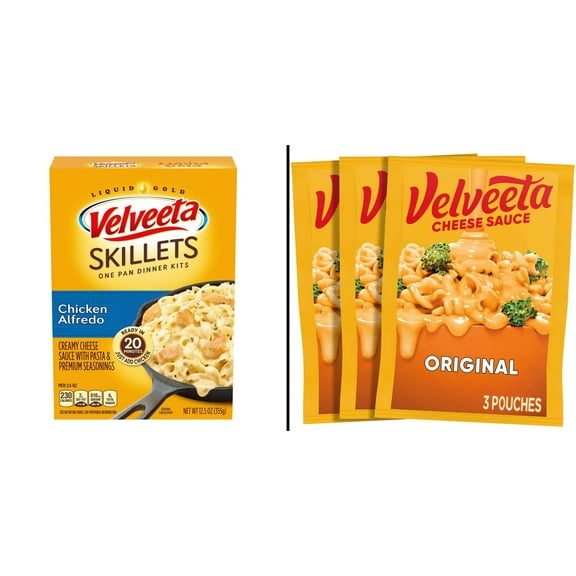 Kraft Velveeta Skillets Chicken Alfredo Dinner Kit 12.5 oz & Velveeta Original Cheese Sauce 3 ct