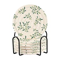 6 Pcs Leaf Green Drink Coasters with Holder Absorbent Coaster Sets Cup Heat-Resistant Hot Pads Mats for Bar Table Protection