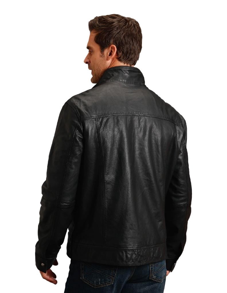 Stetson Western Jacket Mens Leather Zip L Black 11-097-0539-6627 BL