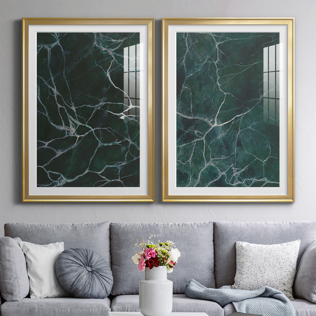 Wexford Home Jade Marble I Premium Framed Print, 26.5" x 36.5" - Ready to Hang, Gold (Set of 2)