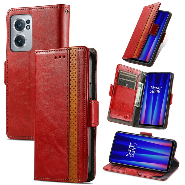 Case for OnePlus Nord CE 2 5G Cover Leather Wallet Folio Case Book Design Flip Magnetic Closure - Red