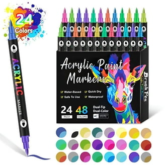 Zenacolor 24-Pack Acrylic Paint Markers - Dual Tip (Fine Brush