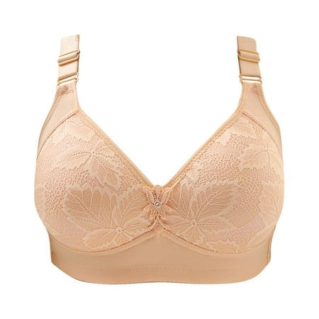 

Bigersell Women Full-Figure Bra Floral Lace V Neck Wide Straps Everyday Bras without Underwire Comfortable Breathable Wireless Sports Bras Full Coverage Bra Underwear S24-2424