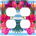 thumbnail image 3 of Metal Light Switch Plate Cover Hibiscus Flower Wreath Teal Stripes FLW033, 3 of 13