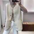 thumbnail image 3 of Chalecos de vellón para mujer, chalecos de felpa de largo medio, cárdigans casuales sin mangas con cuello en V, chaquetas de invierno de gran tamaño, blusas holgadas para mujer, 3 of 4
