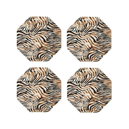

Yiaed Watercolor Zebra Print Leather Coasters for Drinks - Cup Coasters Coffee Table Kitchen Table Bar Home & Office Gifts Handmade Drink Coasters-Octagon