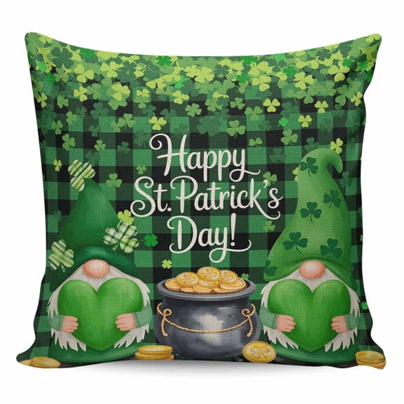 St. Patrick's Day Pillow Covers 24x24 Inch Decorative Throw Pillow Cover, Spring Lucky Shamrocks Green Gnomes Plaid Sofa Pillowcases Accent Cushion Case Home Decor Bedroom Living Room