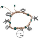 Besheek White & Blue Waxen Cord Seaside Macrame Adjustable Slide Anklet