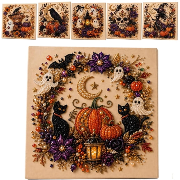 Halloween Ghost Pearl Art DIY Kit, Spooky Cute 3D Diamond Painting Crafts for Adults, DIY Fall Home Decor Wall Art, Beginner DIY Seasonal Party Gift(A)