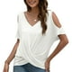 thumbnail image 1 of Blusa torcida con hombros descubiertos y cuello en V de verano para mujer, camiseta informal holgada de Color puro para fiesta de citas, 1 of 6