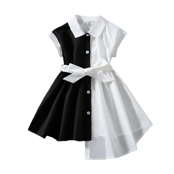 4T Baby Girls Dress 5T Girls Short Sleeve Dress Toddler Girl Summer Black and White Dress