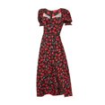 thumbnail image 2 of AYA Robe Décontractée Rétro Française pour Femme à Manches Bouffantes, Encolure Carrée, Taille Haute, Fente, Longueur Mi-Cuisse, Robe de Vacances Ajustée à la Taille, 2 of 8