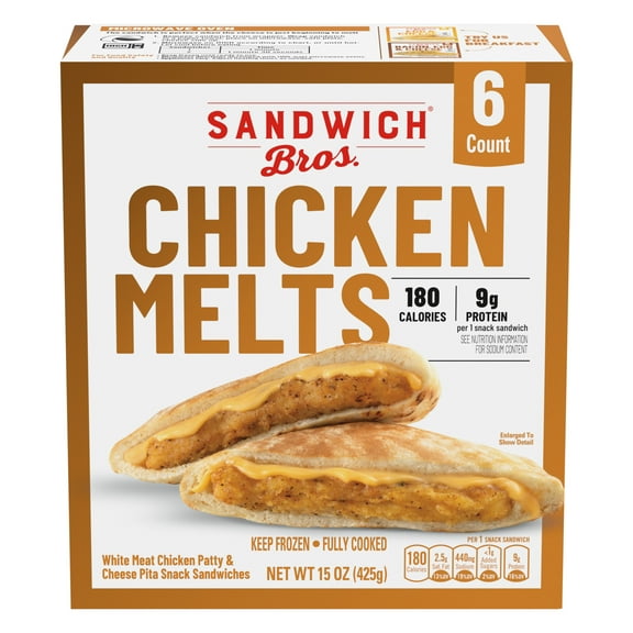Sandwich Bros Chicken Melt, Frozen Pita Pocket Sandwiches, Frozen Meal, 6 Count, 15 oz (Frozen)