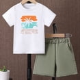thumbnail image 2 of Gubotare Boys Tropical Outfit Boys 2 Pieces Summer Outfits Short Sleeve Button Down Shirts and Shorts Sets for Kids Vacation Beach Wear Size 9-10 (Green,9-10 Years), 2 of 6