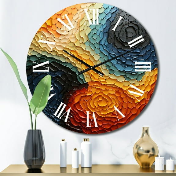 Designart "Blue Orange Op Art Rhythmic Illusion I" Abstract Oversized Wall Clock