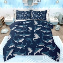 Feelyou Blue Shark Animal Twin Comforter Sets, Kawaii Sealife Child Bedding Set, 2pcs