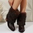 thumbnail image 3 of SACFOF Womens 1.97-inch Chunky Mid Calf Fur Heel Boots Furry Fuzzy Fluffy Pointed Toe Boots for Women Short Wide Calf Fall Winter Snow Fold Over Boot, 3 of 6