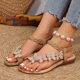 thumbnail image 4 of Bmisegm Women's Fashionable Flat Sandals with Rhinestones and Elastic Strap Sandals Sandals Women Summer Rose Gold 8.5, 4 of 9