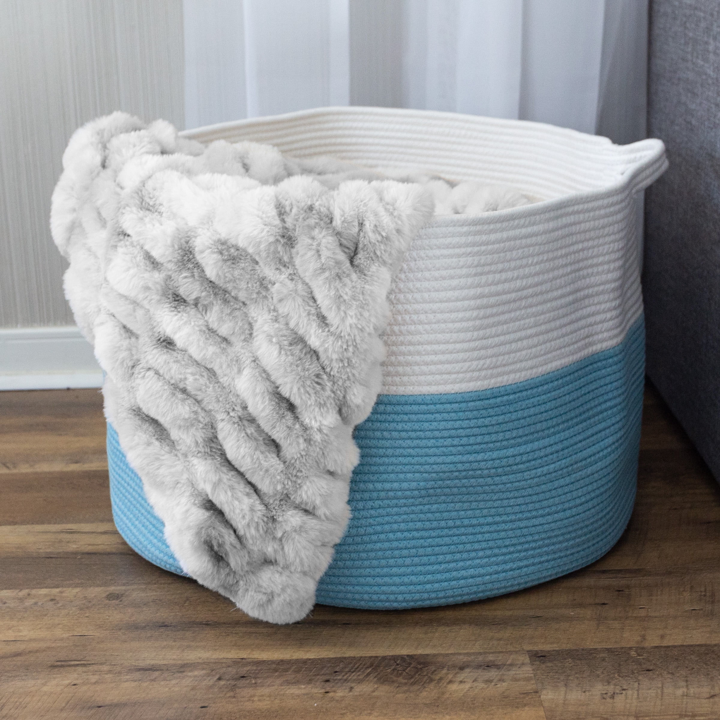 Square Cotton Rope Laundry Basket (Set of 3) Alphamarts Color: Blue/Gray