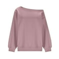 thumbnail image 3 of Womens Off Shoulder Sweatshirt Oversized Drop Shoulder Long Sleeve Fleece Pullover Top Fall Soft Outfits, 3 of 6